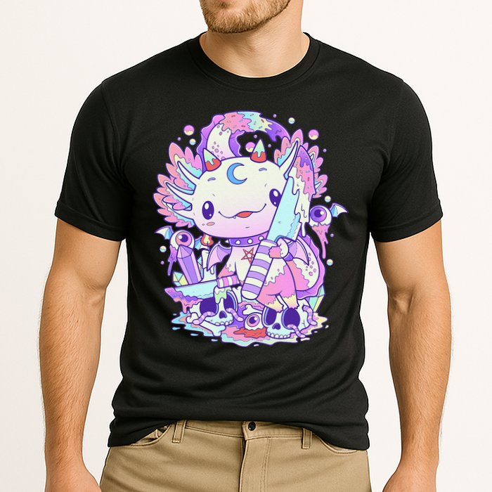 Kawaii Pastel Goth Cute and Creepy Axolotl Knife  Cooling Performance Crew T-Shirt