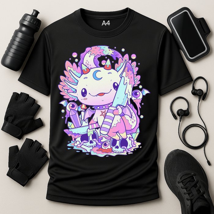 Kawaii Pastel Goth Cute and Creepy Axolotl Knife  Cooling Performance Crew T-Shirt