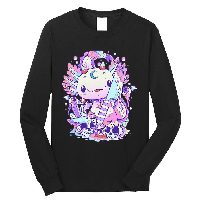 Kawaii Pastel Goth Cute and Creepy Axolotl Knife  Long Sleeve Shirt