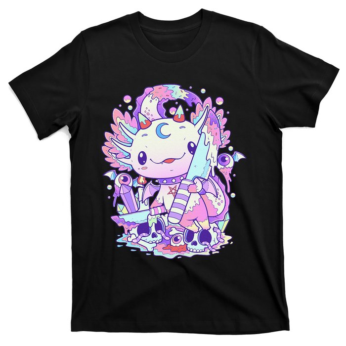 Kawaii Pastel Goth Cute and Creepy Axolotl Knife  T-Shirt