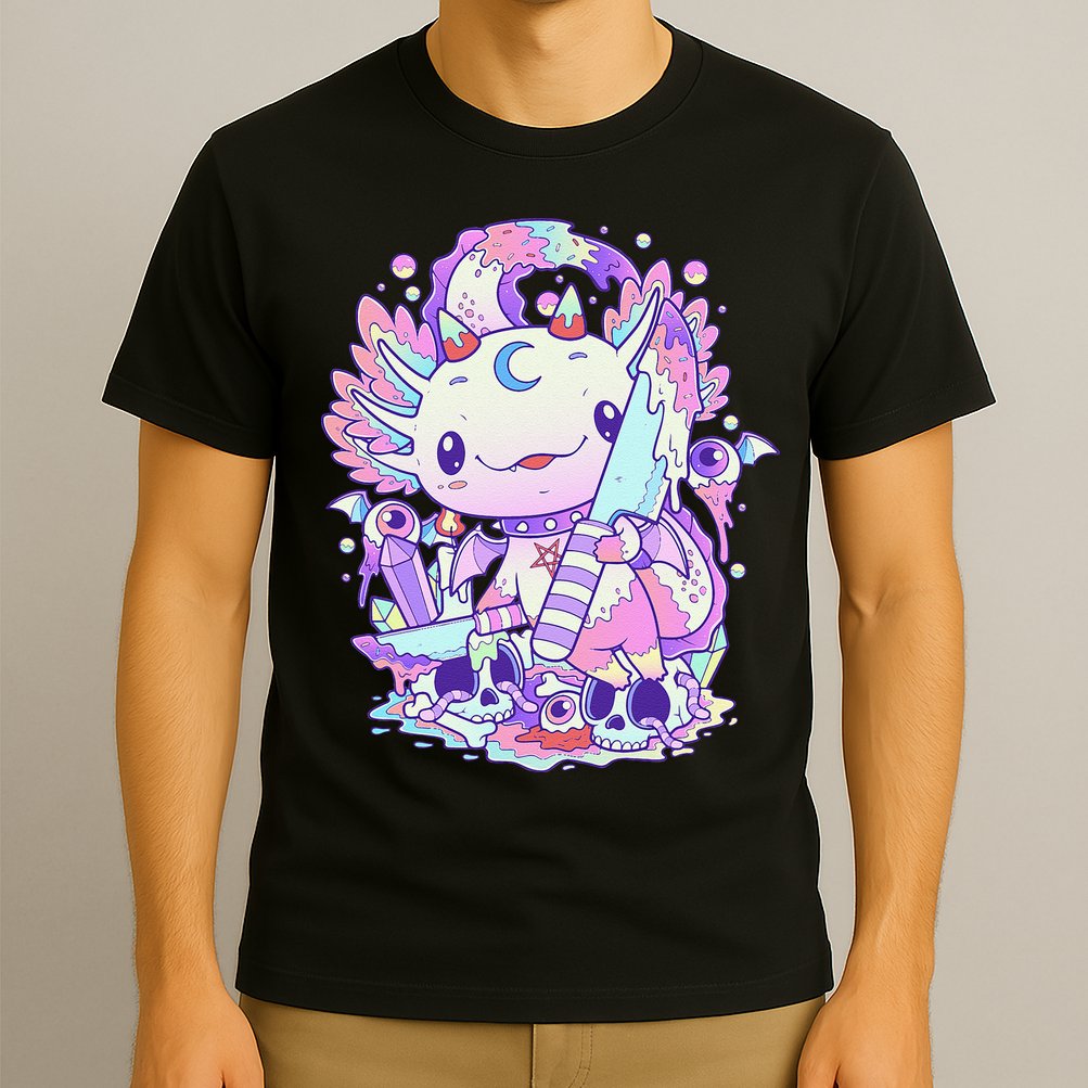 Kawaii Pastel Goth Cute and Creepy Axolotl Knife  T-Shirt