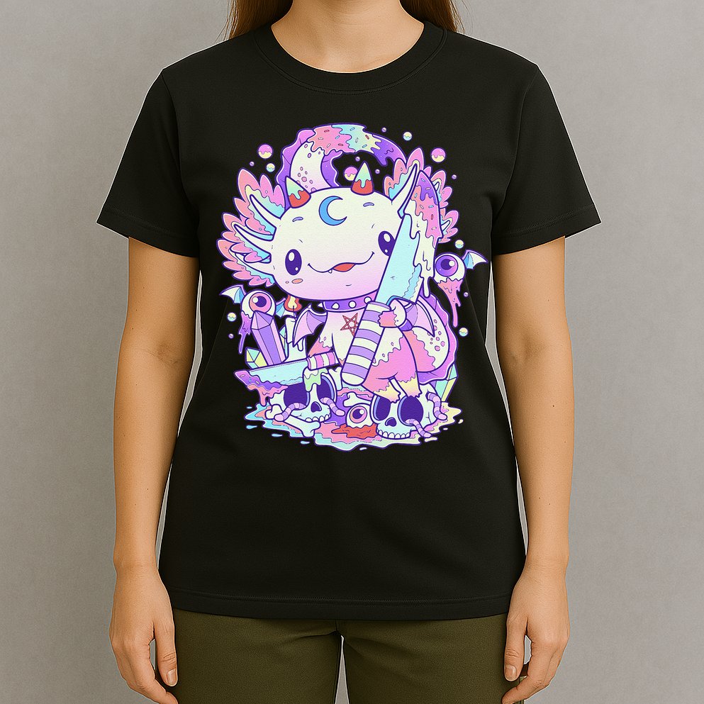 Kawaii Pastel Goth Cute and Creepy Axolotl Knife  T-Shirt