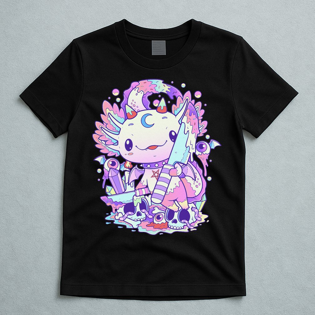 Kawaii Pastel Goth Cute and Creepy Axolotl Knife  T-Shirt
