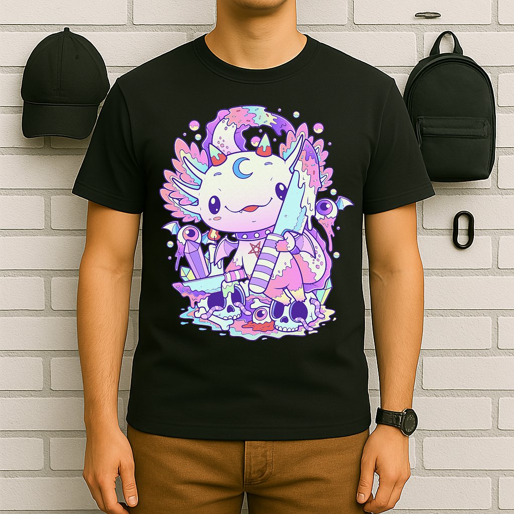 Kawaii Pastel Goth Cute and Creepy Axolotl Knife  T-Shirt