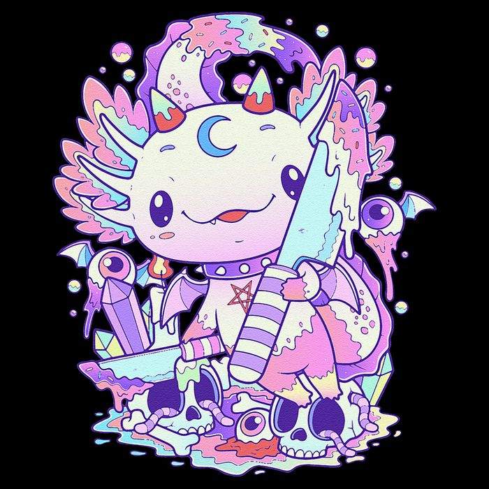 Kawaii Pastel Goth Cute and Creepy Axolotl Knife  Sustainable Bucket Hat