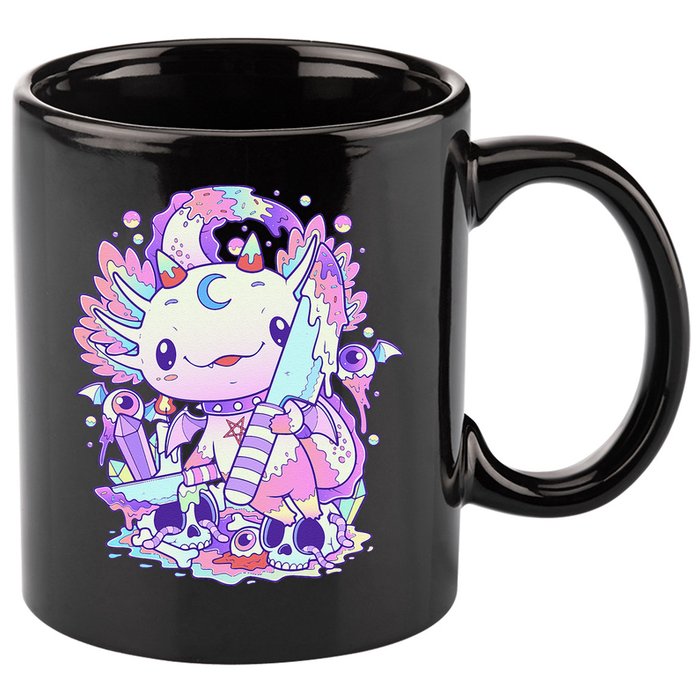 Kawaii Pastel Goth Cute and Creepy Axolotl Knife  11oz C Handle Ceramic Mug
