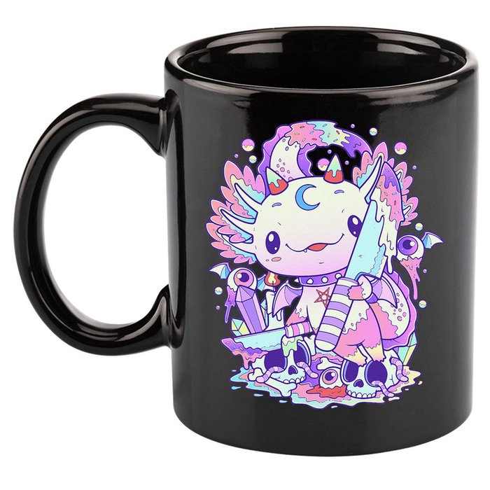 Kawaii Pastel Goth Cute and Creepy Axolotl Knife  11oz C Handle Ceramic Mug