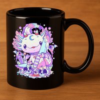 Kawaii Pastel Goth Cute and Creepy Axolotl Knife  11oz C Handle Ceramic Mug