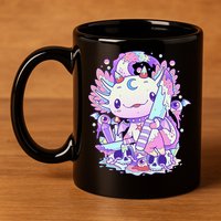 Kawaii Pastel Goth Cute and Creepy Axolotl Knife  11oz C Handle Ceramic Mug