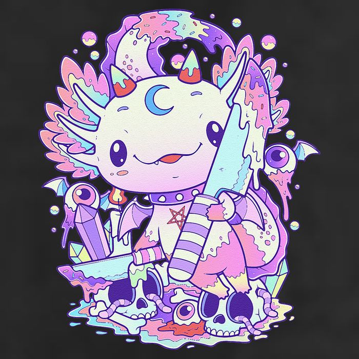 Kawaii Pastel Goth Cute and Creepy Axolotl Knife  11oz C Handle Ceramic Mug