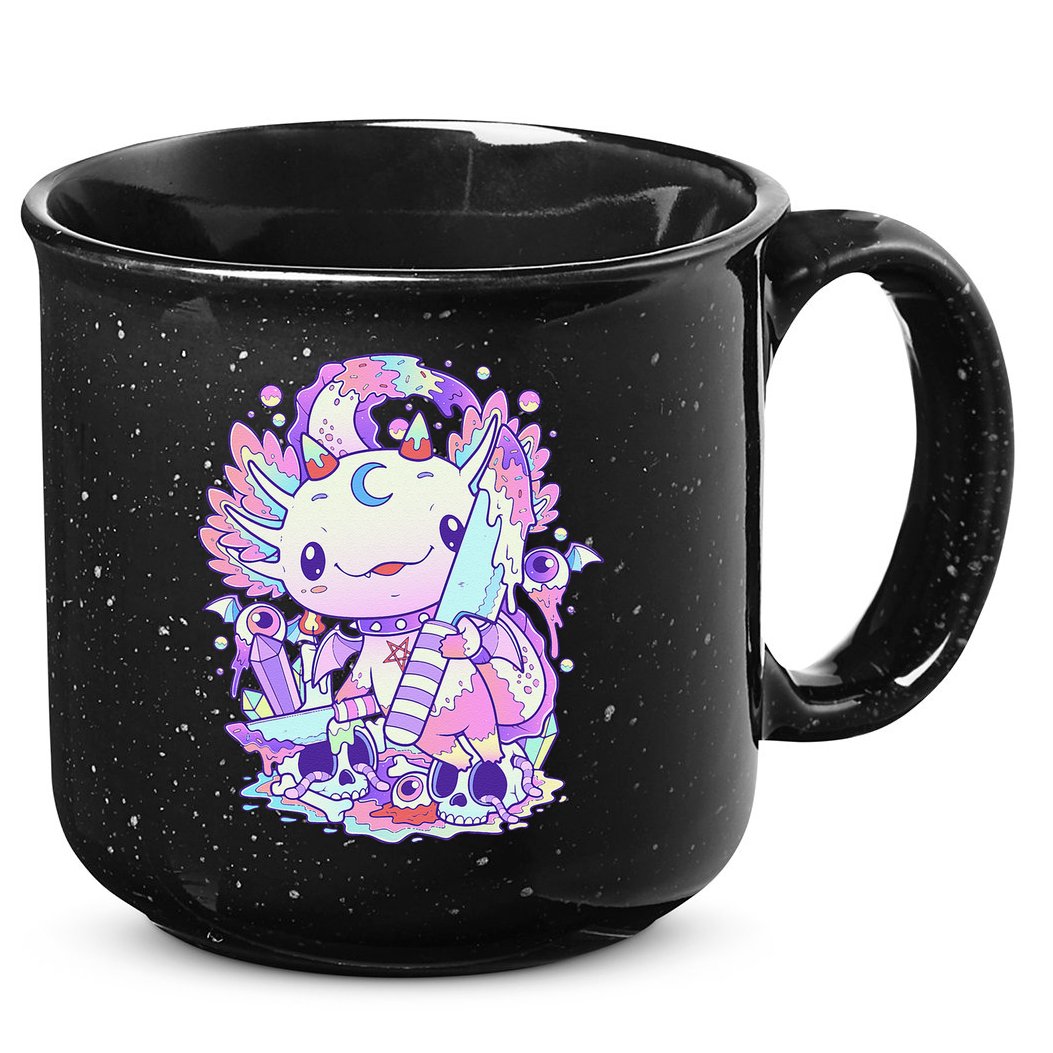 Kawaii Pastel Goth Cute and Creepy Axolotl Knife  15oz Campfire Ceramic Mug