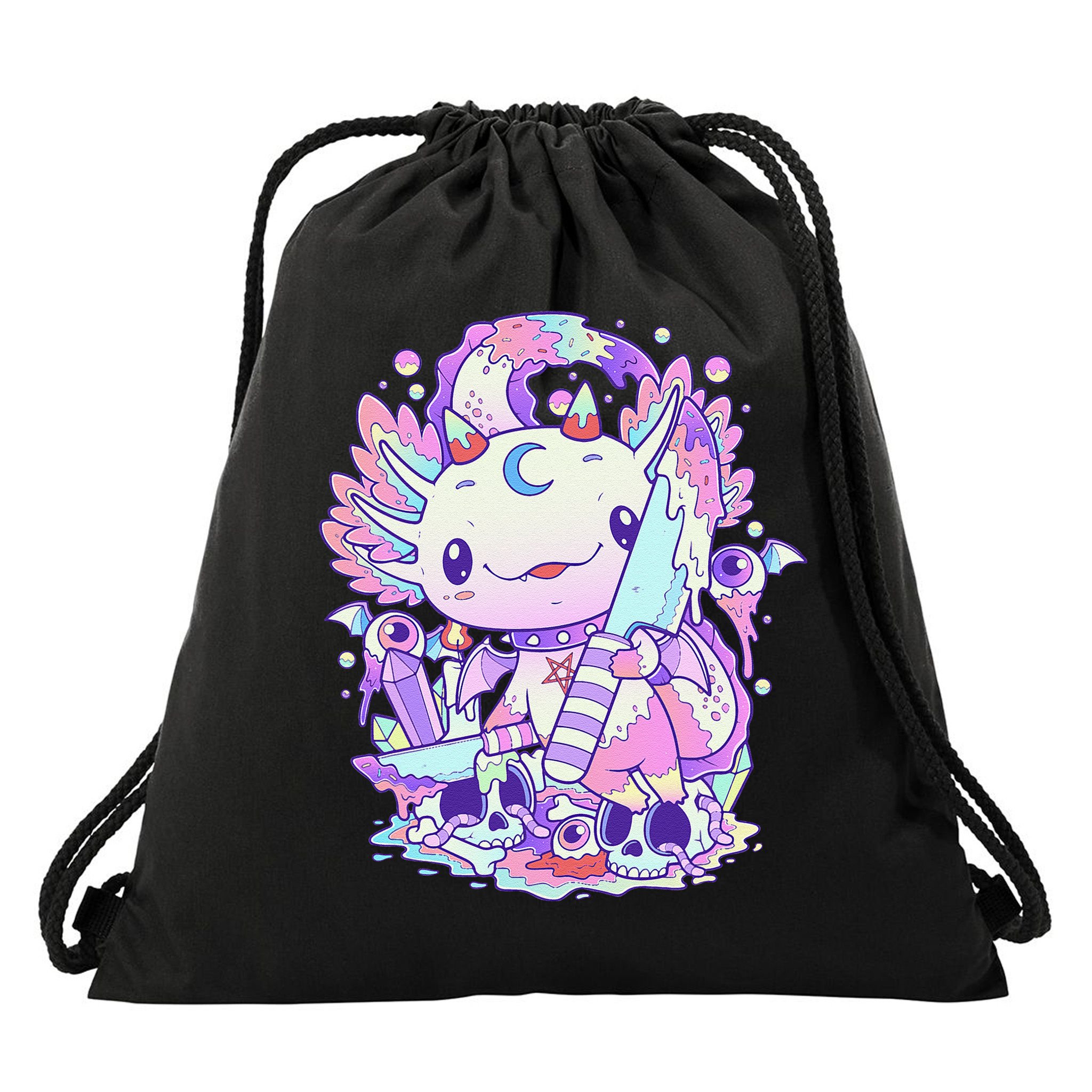 Kawaii Pastel Goth Cute and Creepy Axolotl Knife  Drawstring Bag