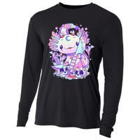 Kawaii Pastel Goth Cute and Creepy Axolotl Knife  Cooling Performance Long Sleeve Crew