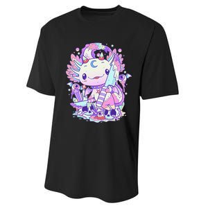 Kawaii Pastel Goth Cute and Creepy Axolotl Knife  Performance Sprint T-Shirt