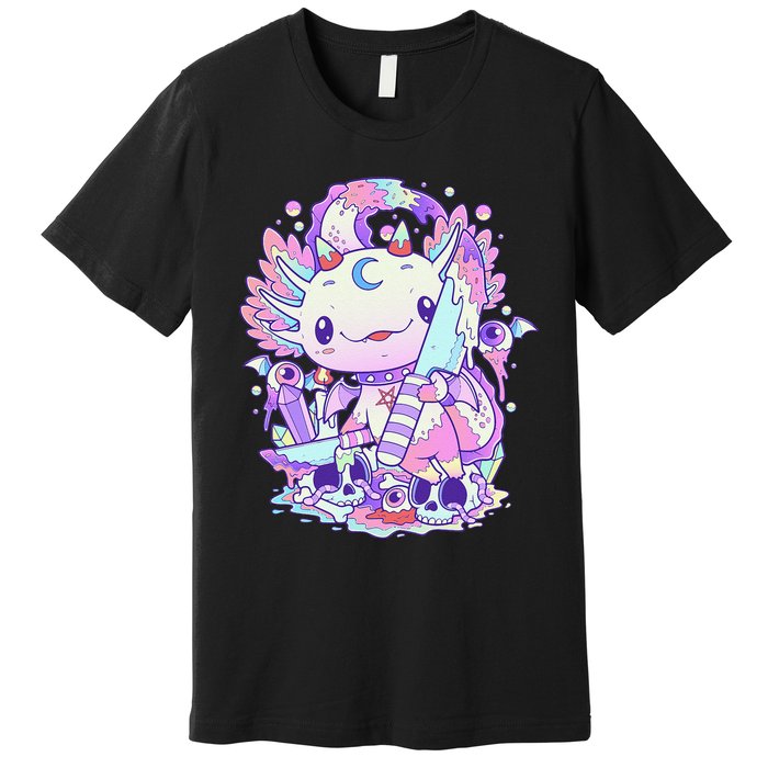 Kawaii Pastel Goth Cute and Creepy Axolotl Knife  Premium T-Shirt