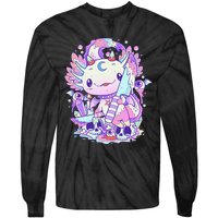 Kawaii Pastel Goth Cute and Creepy Axolotl Knife  Tie-Dye Long Sleeve Shirt