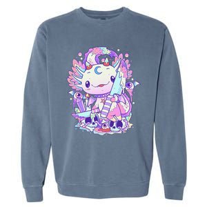 Kawaii Pastel Goth Cute and Creepy Axolotl Knife  Garment-Dyed Sweatshirt