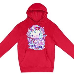 Kawaii Pastel Goth Cute and Creepy Axolotl Knife  Premium Pullover Hoodie