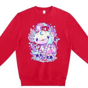 Kawaii Pastel Goth Cute and Creepy Axolotl Knife  Premium Crewneck Sweatshirt