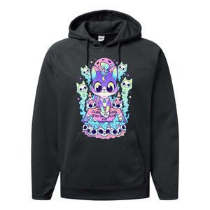 Kawaii Pastel Goth Cute and Creepy Occult Cat Ouija Board  Performance Fleece Hoodie