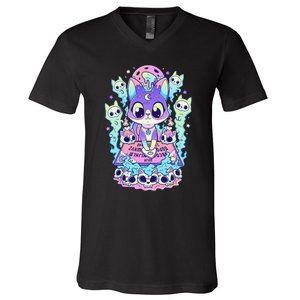 Kawaii Pastel Goth Cute and Creepy Occult Cat Ouija Board  V-Neck T-Shirt