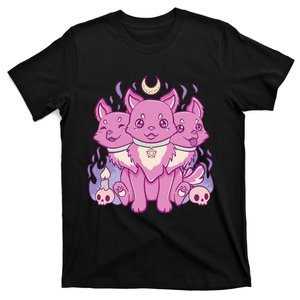 Kawaii Pastel Goth Cute Creepy 3 Headed Dog Anime Skull Moon  T-Shirt