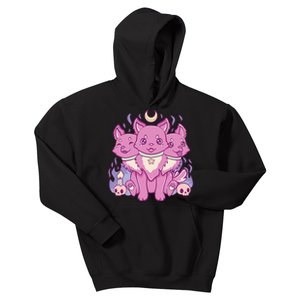 Kawaii Pastel Goth Cute Creepy 3 Headed Dog Anime Skull Moon  Kids Hoodie