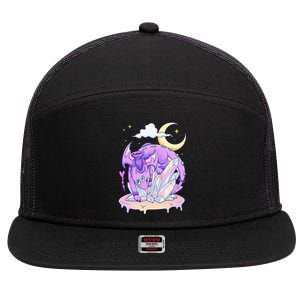 Kawaii Pastel Goth Cute Creepy Crystal Dragon  7 Panel Mesh Trucker Snapback Hat