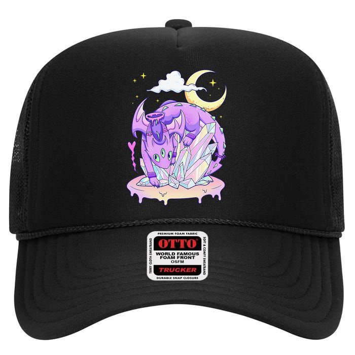 Kawaii Pastel Goth Cute Creepy Crystal Dragon  High Crown Mesh Back Trucker Hat