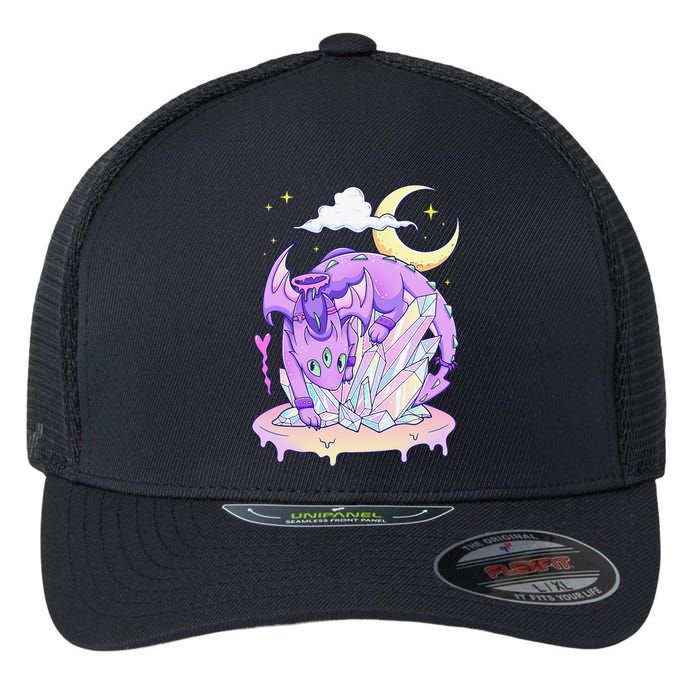 Kawaii Pastel Goth Cute Creepy Crystal Dragon  Flexfit Unipanel Trucker Cap