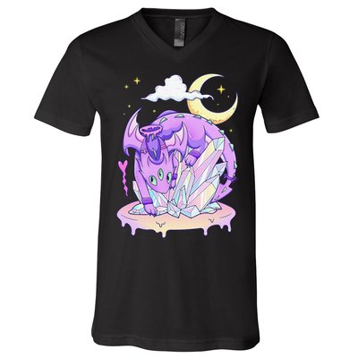 Kawaii Pastel Goth Cute Creepy Crystal Dragon  V-Neck T-Shirt