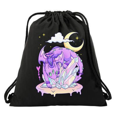 Kawaii Pastel Goth Cute Creepy Crystal Dragon  Drawstring Bag
