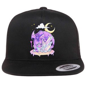 Kawaii Pastel Goth Cute Creepy Crystal Dragon  Flat Bill Trucker Hat