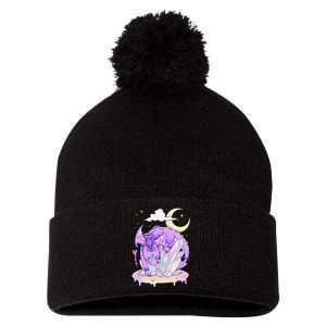 Kawaii Pastel Goth Cute Creepy Crystal Dragon  Pom Pom 12in Knit Beanie