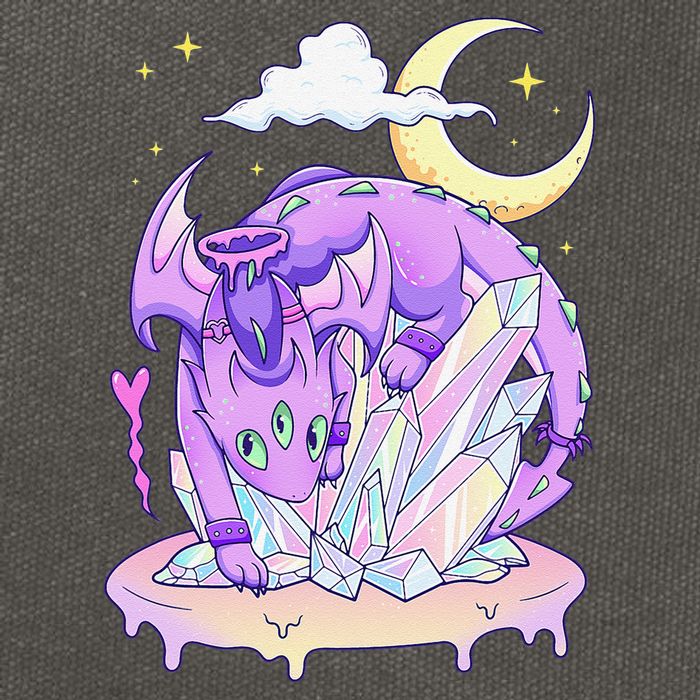Kawaii Pastel Goth Cute Creepy Crystal Dragon  Cotton Canvas Backpack