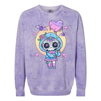 Kawaii Pastel Goth Cute Creepy Sugar Skull Day Of The Death  Colorblast Crewneck Sweatshirt