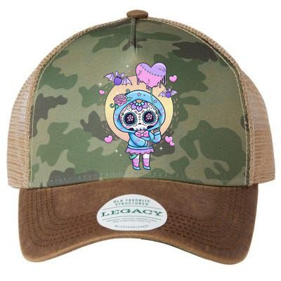 Kawaii Pastel Goth Cute Creepy Sugar Skull Day Of The Death  Legacy Tie Dye Trucker Hat