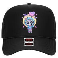 Kawaii Pastel Goth Cute Creepy Sugar Skull Day Of The Death  High Crown Mesh Back Trucker Hat