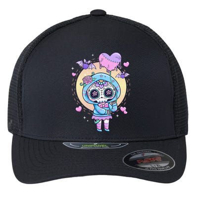 Kawaii Pastel Goth Cute Creepy Sugar Skull Day Of The Death  Flexfit Unipanel Trucker Cap