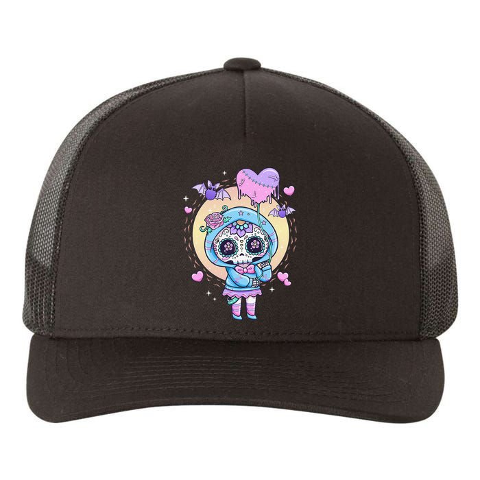 Kawaii Pastel Goth Cute Creepy Sugar Skull Day Of The Death  Yupoong Adult 5-Panel Trucker Hat