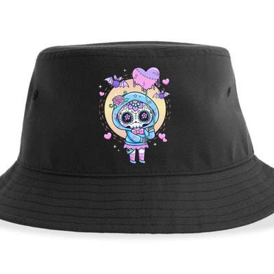 Kawaii Pastel Goth Cute Creepy Sugar Skull Day Of The Death  Sustainable Bucket Hat