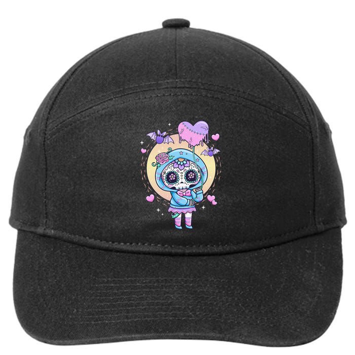 Kawaii Pastel Goth Cute Creepy Sugar Skull Day Of The Death  7-Panel Snapback Hat