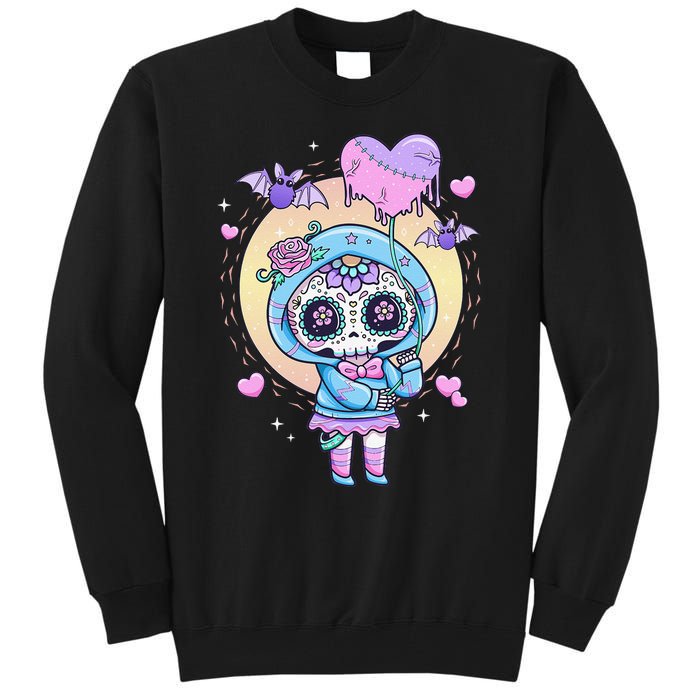 Kawaii Pastel Goth Cute Creepy Sugar Skull Day Of The Death  Tall Sweatshirt