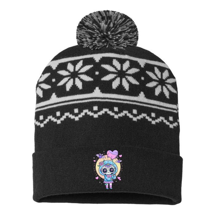 Kawaii Pastel Goth Cute Creepy Sugar Skull Day Of The Death  USA-Made Snowflake Beanie