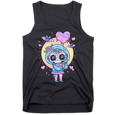 Kawaii Pastel Goth Cute Creepy Sugar Skull Day Of The Death  Tank Top