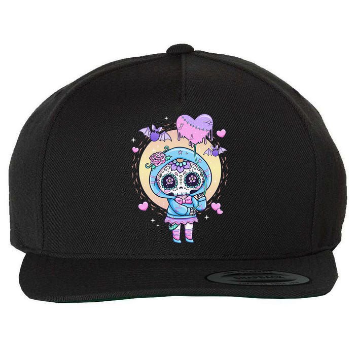 Kawaii Pastel Goth Cute Creepy Sugar Skull Day Of The Death  Wool Snapback Cap