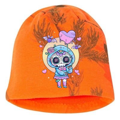 Kawaii Pastel Goth Cute Creepy Sugar Skull Day Of The Death  Kati - Camo Knit Beanie