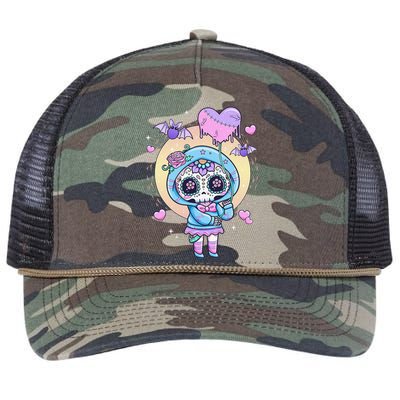 Kawaii Pastel Goth Cute Creepy Sugar Skull Day Of The Death  Retro Rope Trucker Hat Cap