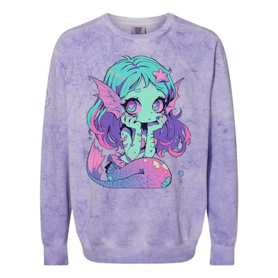 Kawaii Pastel Goth Creepy Cute Witchy Zombie Mermaid Colorblast Crewneck Sweatshirt