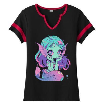 Kawaii Pastel Goth Creepy Cute Witchy Zombie Mermaid Ladies Halftime Notch Neck Tee